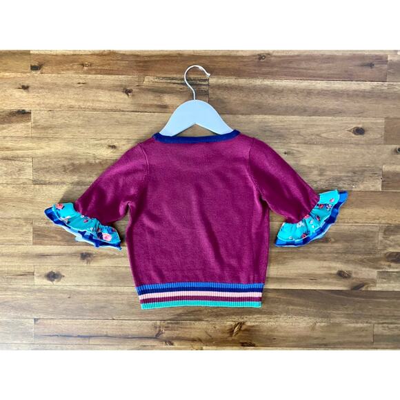 Wildflowers Happy Go Lucky Burgundy Blue Green Key To My Heart Knit Sweater 2 - Picture 5 of 7